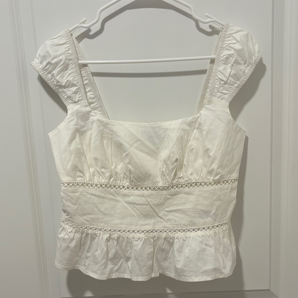 White Women's Square Neck Peplum Cotton Top